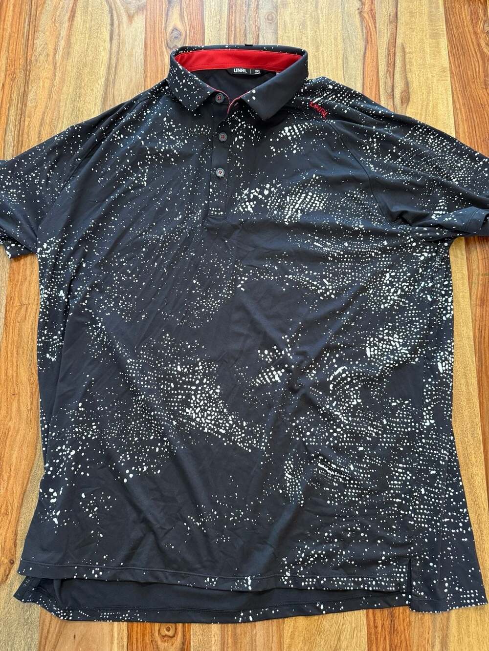 UNRL Polo Shirt Size 2XL Black White Splatter Athletic Fit